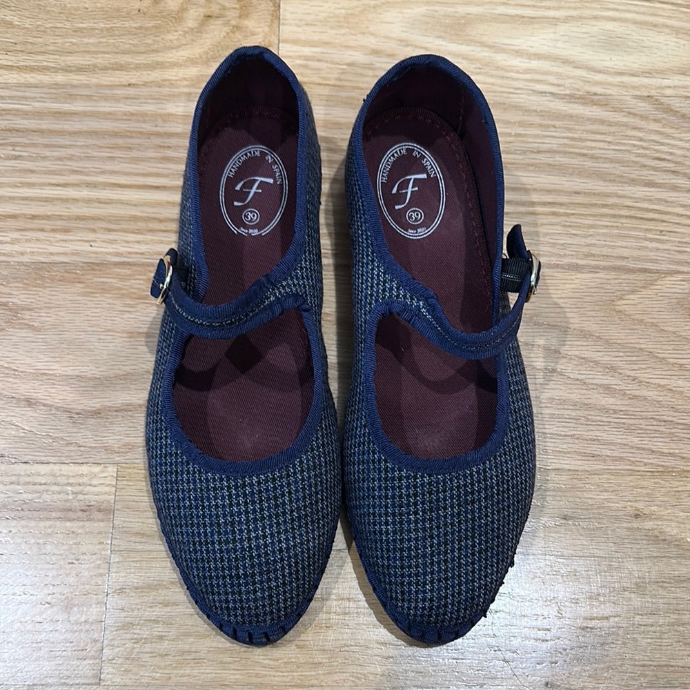 Flabelus Blue Tweed Mary Janes